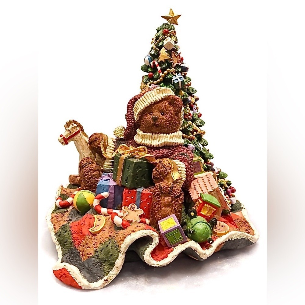 Grandeur Noel Christmas Figurine Brown Resin Teddy Bear Tree Toys Holiday Decor
